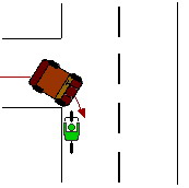 Une voiture tourne à droite et se dirige droit sur cycliste