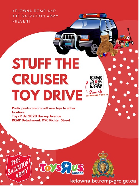 Poster advertising Stuff the Cruiser Toy Drive with RCMP logo and Salvation Army logo